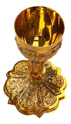 Caliz Barroco Tradicional Para Ordenación Grande Con Patena Combinado Dorado Plateado