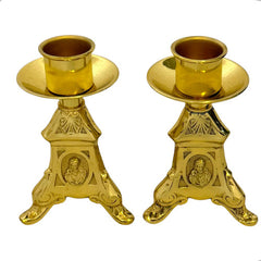 Candeleros De Mesa Religiosos Modelo Barroco Bronce Natural