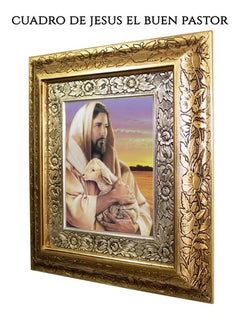 Cuadro Jesus El Buen Pastor 60x47 Cm Combinado Oro Y Plata Oro Y Plata Combinado Oro Plata Oro Plata