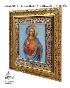 Cuadro Divino Sagrado Corazón De Jesus 45x40 Cm Combinado Oro Y Plata Oro Y Plata
