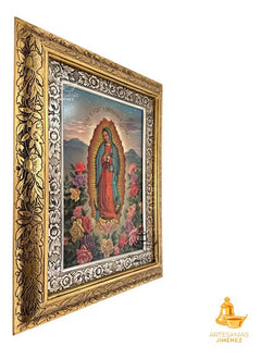 Cuadro Virgen De Guadalupe Con Rosas 60x47 Cm Combinado Oro Y Plata Oro Y Plata