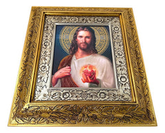 Cuadro Sagrado Corazon De Jesus 45x40 Cm V2 Combinado Oro Y Plata / Oro Y Plata V3 Dorado Con Plateado