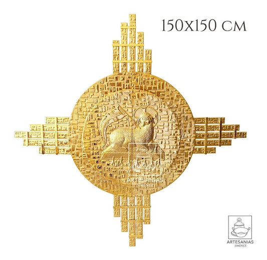 Sagrario de 45x45 cm con resplandor tabiqueado, expositor JHS y baño de oro, hecho a mano en México