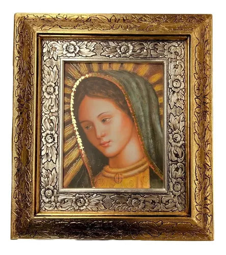 Cuadro Rostro De La Virgen De Guadalupe  45x40 Cm A#1  Vg01 Combinado Oro Y Plata Oro Y Plata