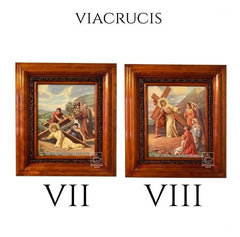 Cuadro Vía Crucis O Viacrucis 40x35 Cm En Madera Nogal Marrón Oscuro
