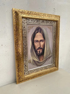 Cuadro Rostro De Jesús 60x47 Cm Combinado Oro Y Plata Oro Y Plata