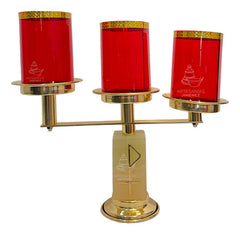 Candeleros De Tres Luces (2 Piezas) Cuadrados Con Pantallas Rojo
