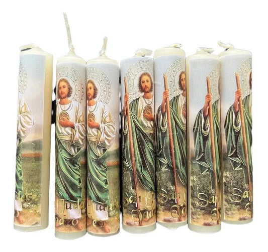 Cirio de oración de San Judas de 8x1.6 cm, blanco liso, paquete de 20 piezas, hecho a mano en México