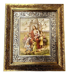 Cuadro Jesús Y Los Niños 45x40 Cm A#1 Combinado Oro Y Plata Oro Y Plata