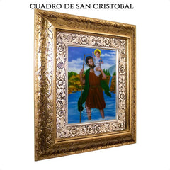 Cuadro San Cristobal 45x40 Cm Combinado Oro Y Plata Oro Y Plata