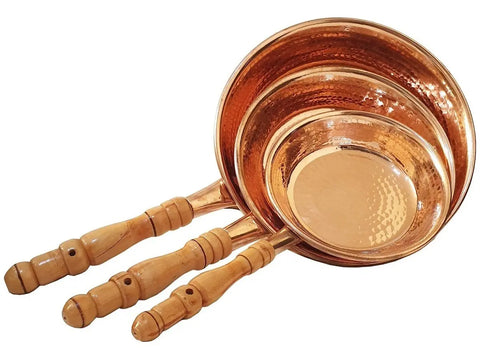 Juego de 3 sartenes de cobre artesanales, martillados a mano en México