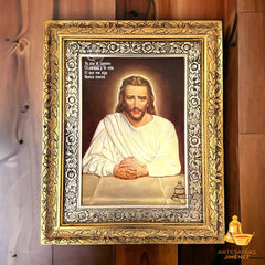 Cuadro Divino Maestro Jesus 60x47 Cm Combinado Oro Y Plata Oro Y Plata