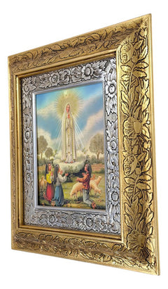 Cuadro De Madera 45x40 Cm Virgen De Fatima Oro Y Plata