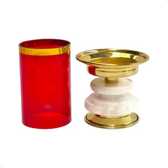 Candeleros De Mesa Para Altar Con Vaso Piedra Caramelo B01 Dorado