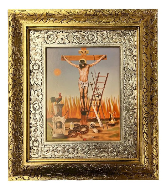 Cuadro de Jesús Justo Juez, 45x40 cm, acabado combinado oro y plata, hecho a mano en México