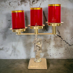 Candeleros De Mesa Para Altar Angel De Bronce De 3 Luces Plateado