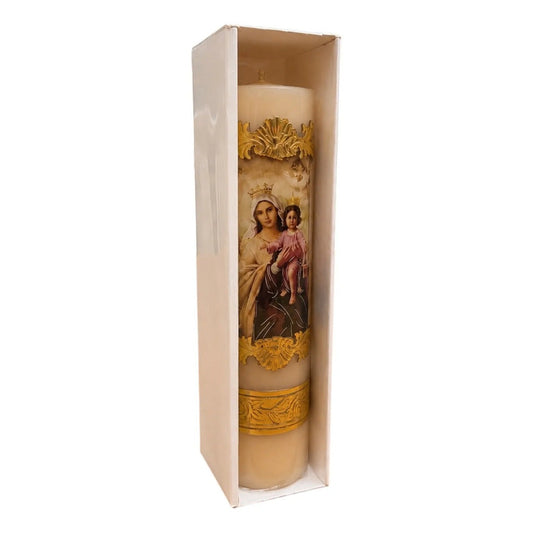 Cirio de oración de cera de la Virgen del Carmen, hecho a mano en México