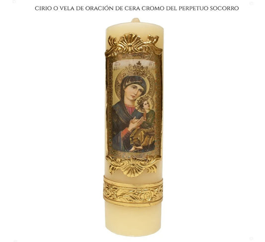 Cirio de oración de cera de la Virgen del Perpetuo Socorro, hecho a mano en México