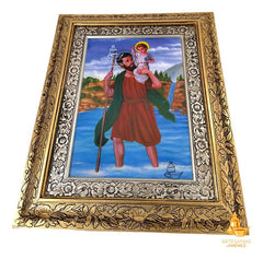 Cuadro San Cristobal 60x47 Cm Combinado Oro Y Plata Oro Y Plata