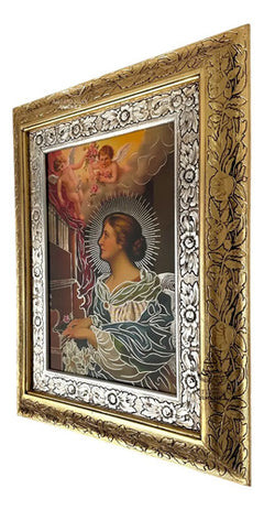 Cuadro Santa Cecilia 60x47 Cm Combinado Oro Y Plata Oro Y Plata