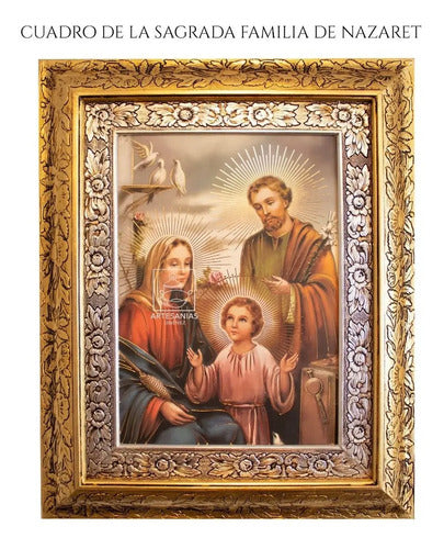 Cuadro Religioso De La Sagrada Familia De 60x47 Cm, Oro Y Plata Con Marco Combinado Oro Plata Oro Plata