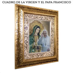 Cuadro Papa Francisco Y Virgen De Guadalupe 45x40 Cm A1042 Combinado Oro Y Plata Oro Y Plata