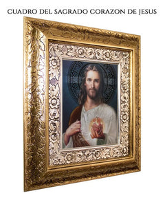 Cuadro Sangrado Corazon De Jesus 45x40 Cm A0991 Combinado Oro Y Plata Oro Y Plata