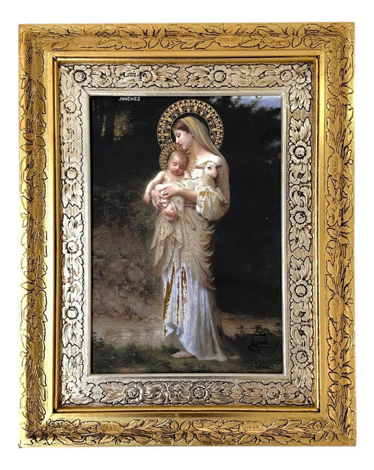 Cuadro de Nuestra Señora de la Divina Inocencia, 60x47 cm, acabado combinado oro y plata