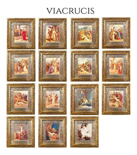 Cuadro Vía Crucis O Viacrucis 15 Piezas 45x40 Cm Oro Y Plata