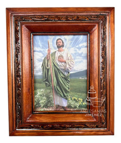 Cuadro Rostro De Jesus Color Nogal Madera De Pino 22x19 Cm Color Nogal