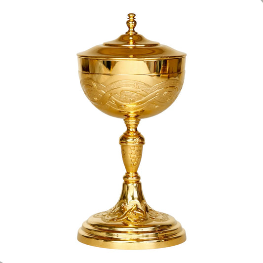 Cesto copón para iglesia o capilla espinas dorado, de latón, hecho a mano en México