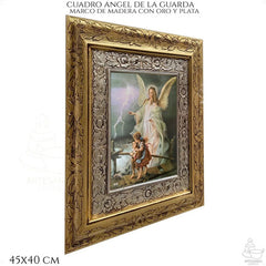 Cuadro Angel De La Guarda 45x40 Cm C001 Combinado Oro Y Plata Oro Y Plata