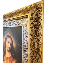 Cuadro Del Sagrado Corazón De Jesús 60x47 Cm Combinado Oro Y Plata Oro Y Plata
