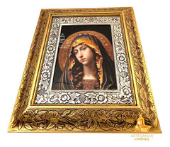 Cuadro Virgen María 45x40 Cm Combinado Oro Y Plata Oro Y Plata