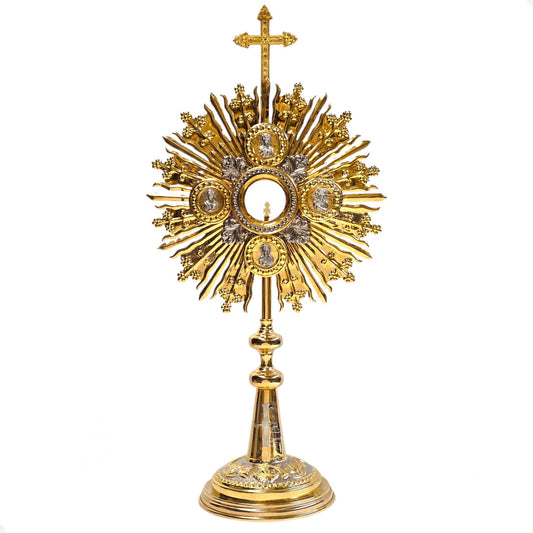 Custodia litúrgica tradicional de 86 cm, modelo cuatro evangelistas, con baño de oro, hecha a mano en México