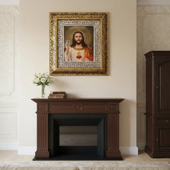 Cuadro Sagrado Corazon De Jesus 45x40 Cm Combinado Oro Y Plata Oro Y Plata