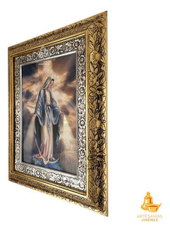 Cuadro Virgen Medalla Milagrosa 60x47 Cm Combinado Oro Y Plata Oro Y Plata