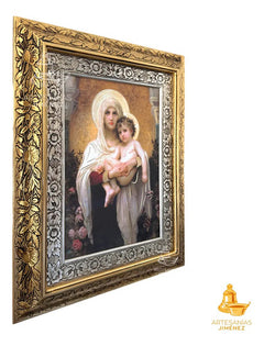 Cuadro Virgen De Las Rosas 60x47 Cm Combinado Oro Y Plata Oro Y Plata