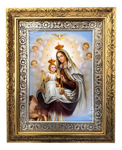 Cuadro Virgen Del Carmen Y Angeles 60x47 Cm Combinado Oro Y Plata Oro Y Plata