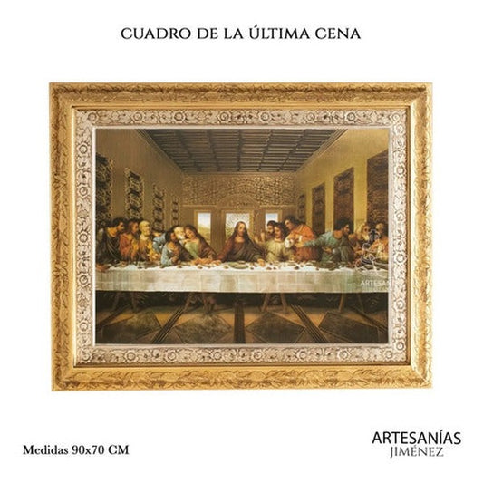 Cuadro de la Última Cena de 90x70 cm, acabado combinado oro y plata, hecho a mano en México