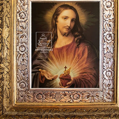 Cuadro Sagrado Corazon De Jesus 45x40 Cm Combinado Oro Y Plata Oro Y Plata