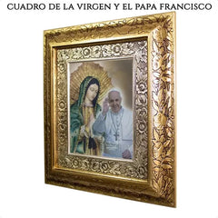 Cuadro Papa Francisco Y Virgen De Guadalupe 45x40 Cm A1042 Combinado Oro Y Plata Oro Y Plata