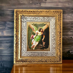 Cuadro Arcangel San Rafael 45x40 Cm Combinado Oro Y Plata Oro Y Plata