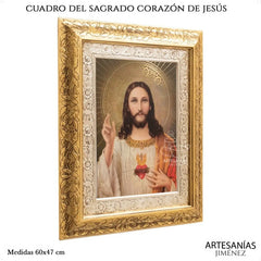 Cuadro Del Sagrado Corazón De Jesús 60x47 Cm Q113 Combinado Oro Y Plata Oro Y Plata