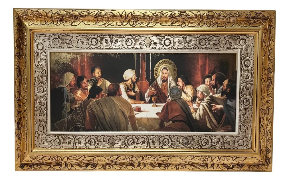 Framed Last Supper Religious Art 70x40 cm Gold Silver Frame