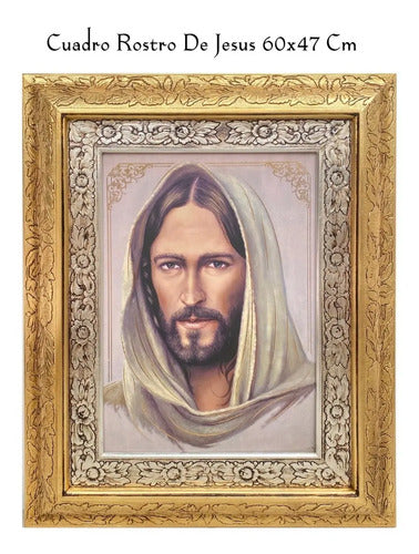 Cuadro Rostro De Jesús 60x47 Cm Combinado Oro Y Plata Oro Y Plata