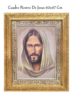 Cuadro Rostro De Jesús 60x47 Cm Combinado Oro Y Plata Oro Y Plata