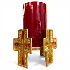 Candeleros Portavela Para El Altar De Sacrificio (2 Piezas) Rojo Y Dorado