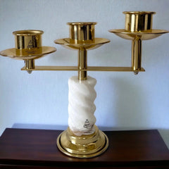 Candeleros De Mesa Tres Luces (2 Piezas) Espiral Dorado Piedra Onix Redonda