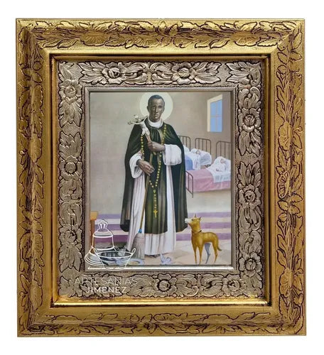 Cuadro San Martin De Porres 45x40 Cm Combinado Oro Y Plata Oro Y Plata
